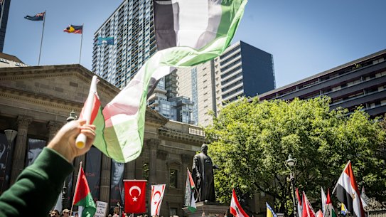 Pro-Palestinian protesters rallied at State Parliament,