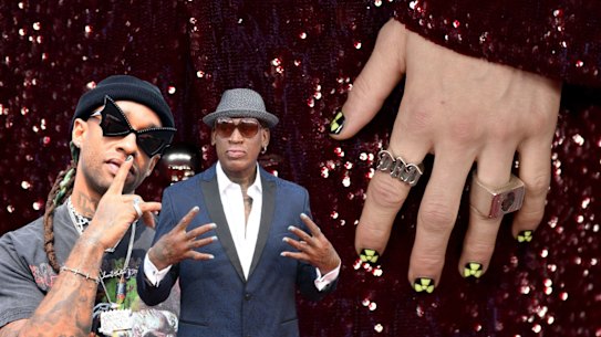 Modelling their fashion tips (from left): rapper Ty Dolla $ign, former basketballer Dennis Rodman, and rapper Machine Gun Kelly.