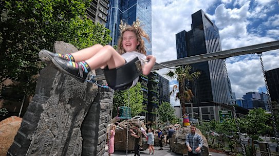 Six-year-old Pearl says she the park ‘kind of looks like it’s all going to fall apart but it’s not’.