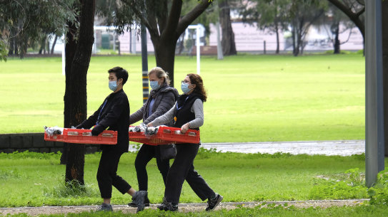 Photo of food been delivered to the Flemington estate on Monday.