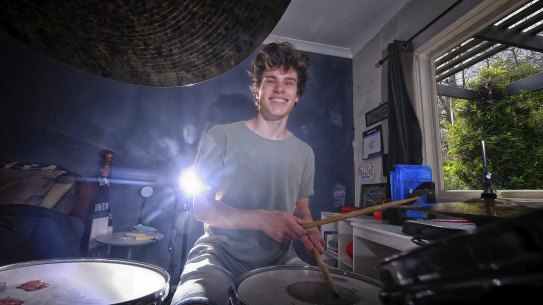 Year 11 student Matthew Nolan plays percussion in a musical ensemble at Ringwood Secondary College. 