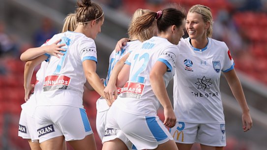 Taylor Ray celebrates her first-half goal for Sydney FC.
