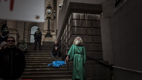Wobbly the Wizard was among the protesters. 
