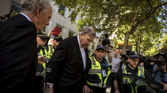Cardinal Pell leaves the County Court in Melbourne after he was found guilty in December 2018 of sexually assaulting two boys.
