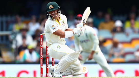 David Warner evades a bouncer on day two. 