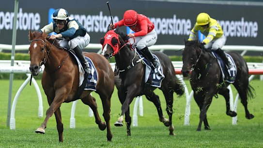 Jimmysstar and Ethan Brown winning the Russell Balding Stakes at Randwick in the spring.