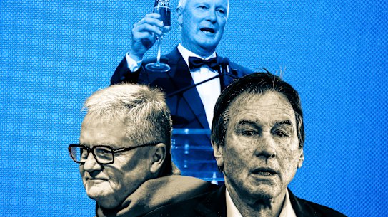 Three central figures in the AFL Commission power play: outgoing chair Richard Goyder, and contenders Peter Gordon and Jeff Browne.