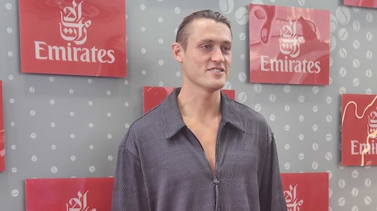 Collingwood captain Darcy Moore at an Emirates dinner on Tuesday.