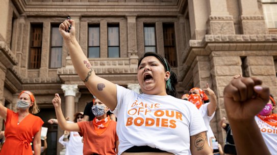 Women protest against Texas’ tough new abortion ban on September 1, 2021. 