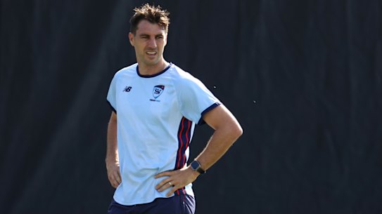 Pat Cummins in action at Cricket NSW headquarters. 