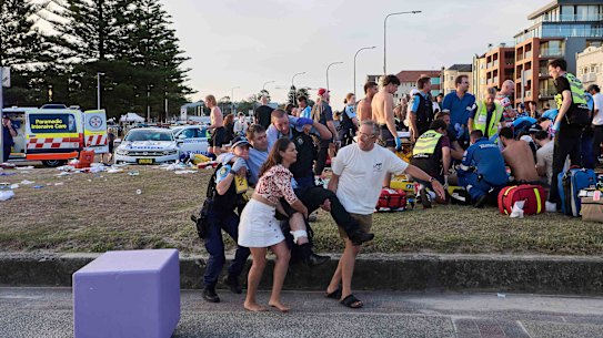 The aftermath of a shooting in Bondi Beach on Sunday.