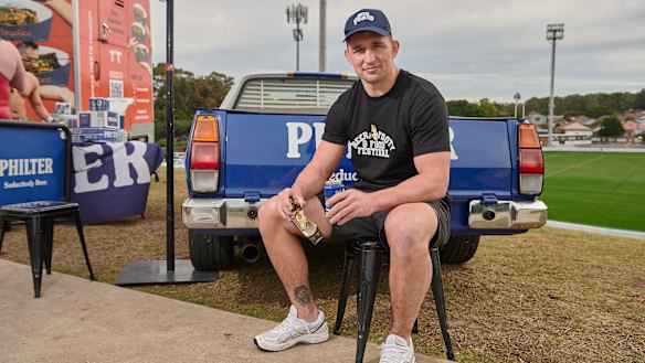 Victor Radley helps promote Saturday’s Beer Food and Footy Festival at Henson Park.