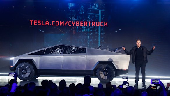 Tesla CEO Elon Musk introduces the Cybertruck at Tesla's design studio last week.