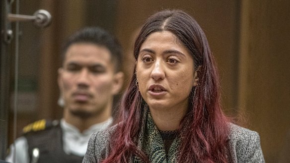 Sara Qasem gives her victim impact statement during the sentencing hearing for Australian Brenton Tarrant.