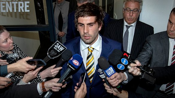 Andrew Gaff at the tribunal after his clash with Brayshaw.