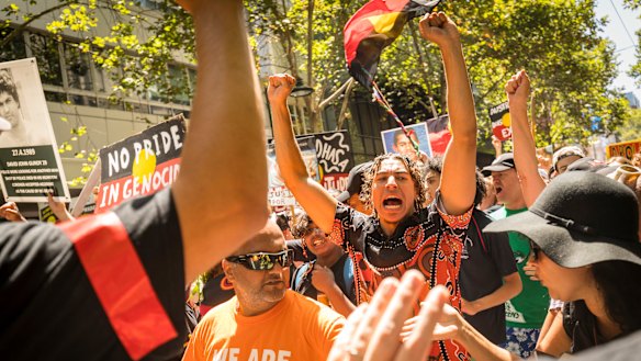 Thousands of people joined the Invasion Day march from Parliament House to Flinders Street Station on Saturday.