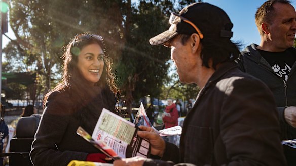 Labor challenger Shireen Morris at Bayswater North Primary School, in the electorate of Deakin.