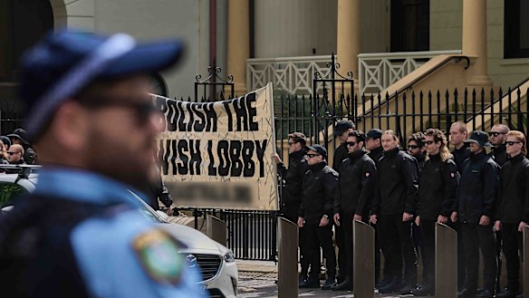 The National Socialist Network rally outside Parliament House on Saturday.