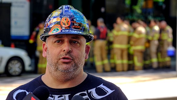 Derek Christopher talking to media at the scene  of a work-related accident last year.