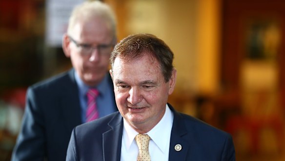 Paul Pisasale leaves a Crime and Corruption Commission hearing in 2017.