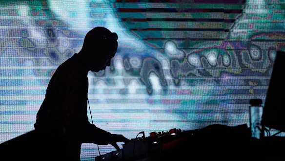 Jeff Mills DJing his compositions at the Melbourne Music Week hub on Saturday night.