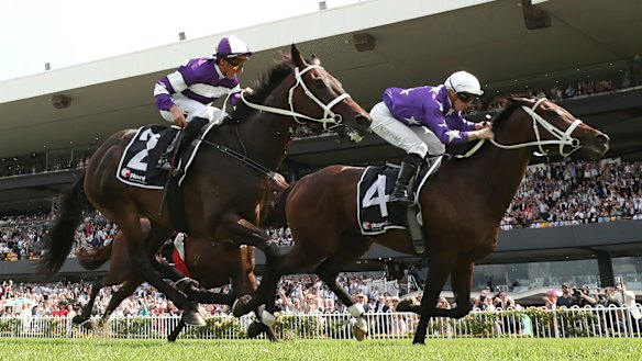 Aeliana wins the Ranvet Stakes over Lindermann last Saturday at Rosehill.