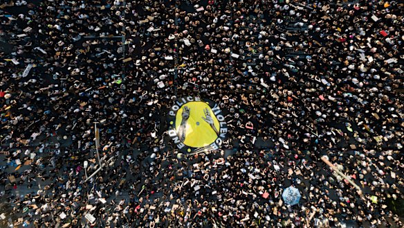 Demonstrators in Los Angeles protest on June 3 against the death of George Floyd nine days earlier. 