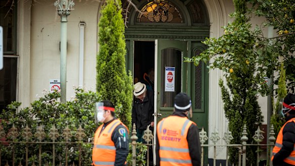 Private security outside Hambleton House, where coronavirus has infected numerous residents and a staff member.