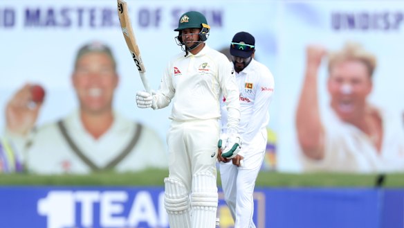 Usman Khawaja brings up his 50 in Galle.