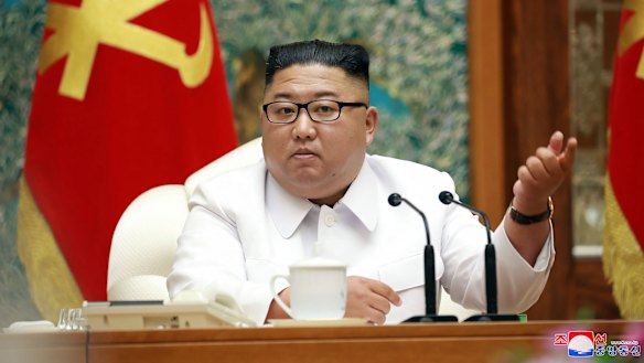 In this photo provided by the North Korean government, Kim Jong-un attends an emergency Politburo meeting in Pyongyang on Saturday, July 25, 2020. 