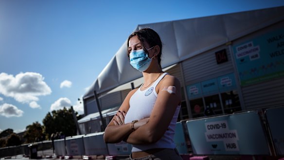 Nikki Panopoulos was originally booked in to receive the AstraZeneca vaccine, but received Pfizer instead on Wednesday. 