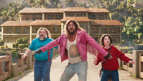 Jack Black, Jason Momoa and Sebastian Hansen in A Minecraft Movie.