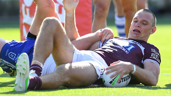 Tom Trbojevic scores his contentious second-half try.