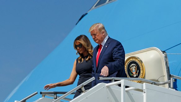 President Donald Trump and Melania Trump arrive at Wright-Patterson Air Force Base in Dayton, Ohio on Wednesday.
