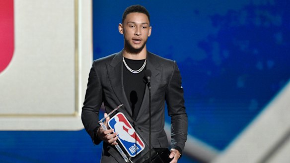 Ben Simmons, of the Philadelphia 76ers, accepts the Rookie of the Year Award in June.