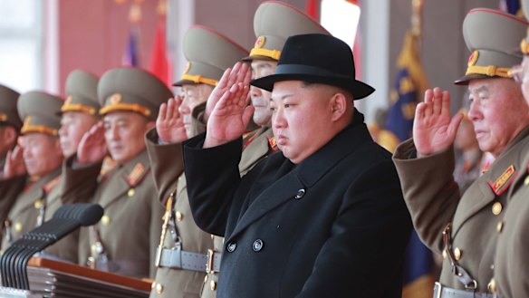 Kim Jong-un watches a military parade in North Korea.