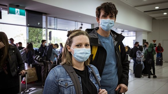 Lieha and James Harding were among those hours early for their flight on Tuesday.
