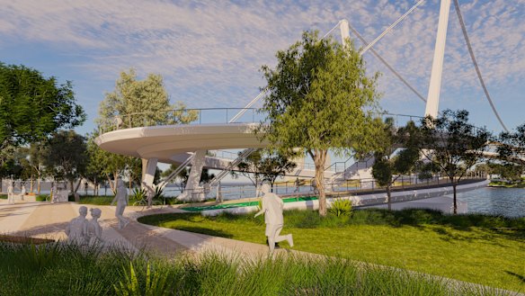 An artist impression of one of the planned new green bridges to link West End and St Lucia.