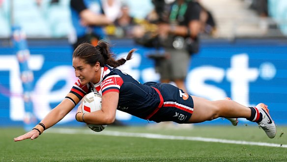 Olivia Kernick scored a double for the Roosters in the 2024 NRLW grand final against the Sharks.