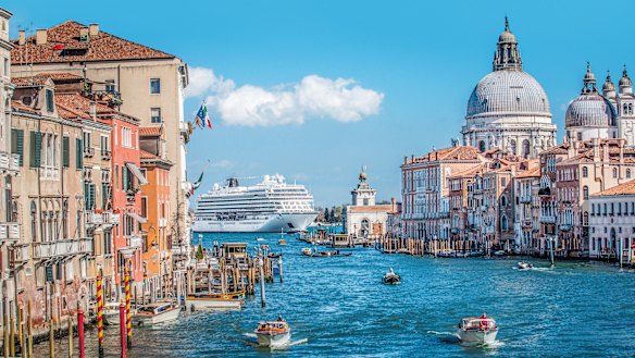 The Viking Star cruise ship near the Grand Canal of Venice. 