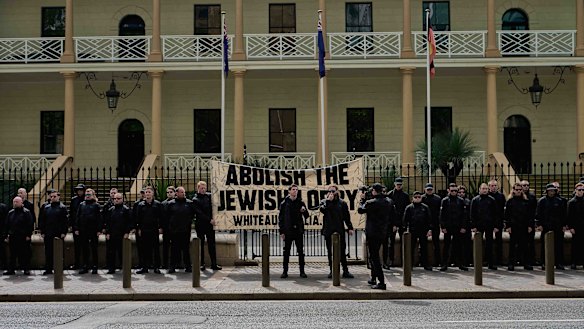 More than 60 members of the National Socialist Network attended the rally on Saturday.