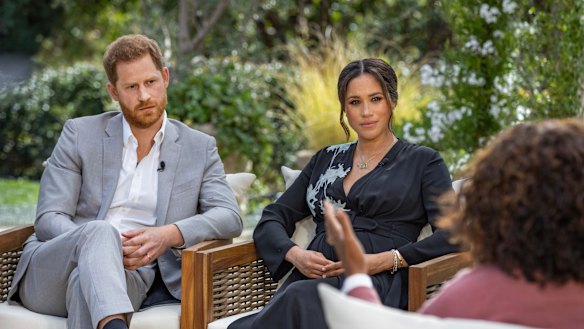 Prince Harry and Meghan in conversation with Oprah Winfrey. 