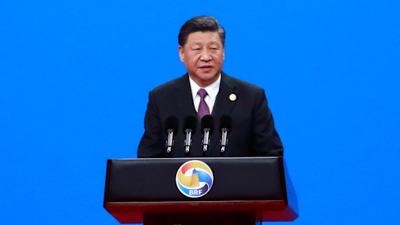 Chinese President Xi Jinping delivers his speech for the opening ceremony of the second Belt and Road Forum.