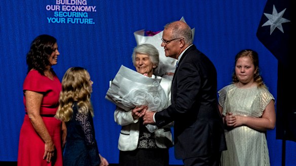 Scott Morrison with his wife Jenny, mother Marion and daughters Abbey and Lily. 