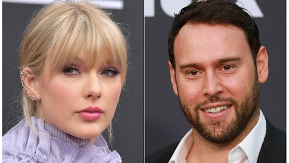Taylor Swift and Scooter Braun, who  purchased Big Machine Records and acquired Swift's master recordings.