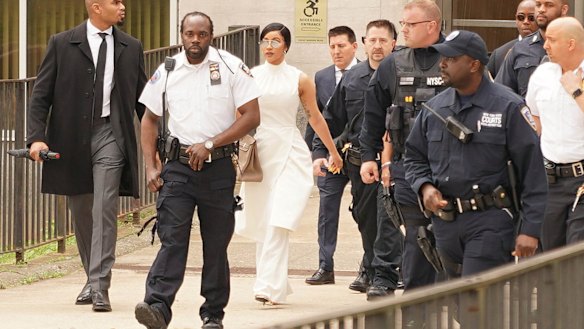 Rapper Cardi B covers up for court.