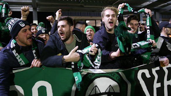 United we stand: Fans of the A-League newcomers out in force at the City Vista Pavilion Sports Field in Melbourne.