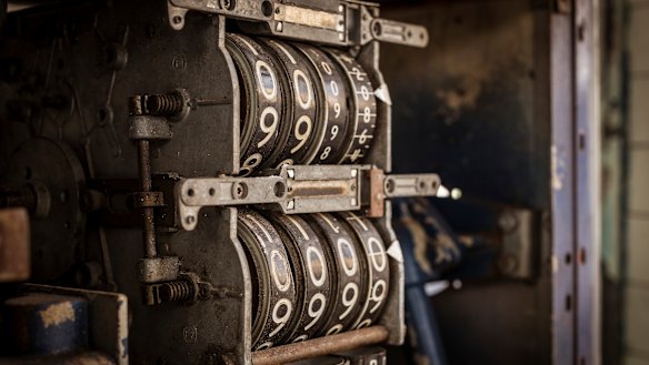 A gauge on an antique petrol pump at the site. 