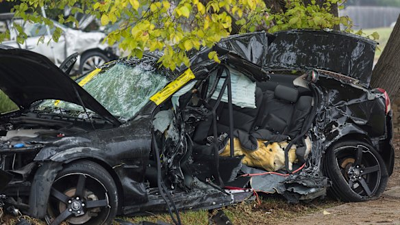 The couple's Commodore at the scene of the crash in Wantirna South.