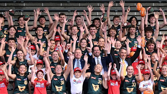 The scenes at North Hobart Oval for the announcement of the Apple Isle’s own AFL club.